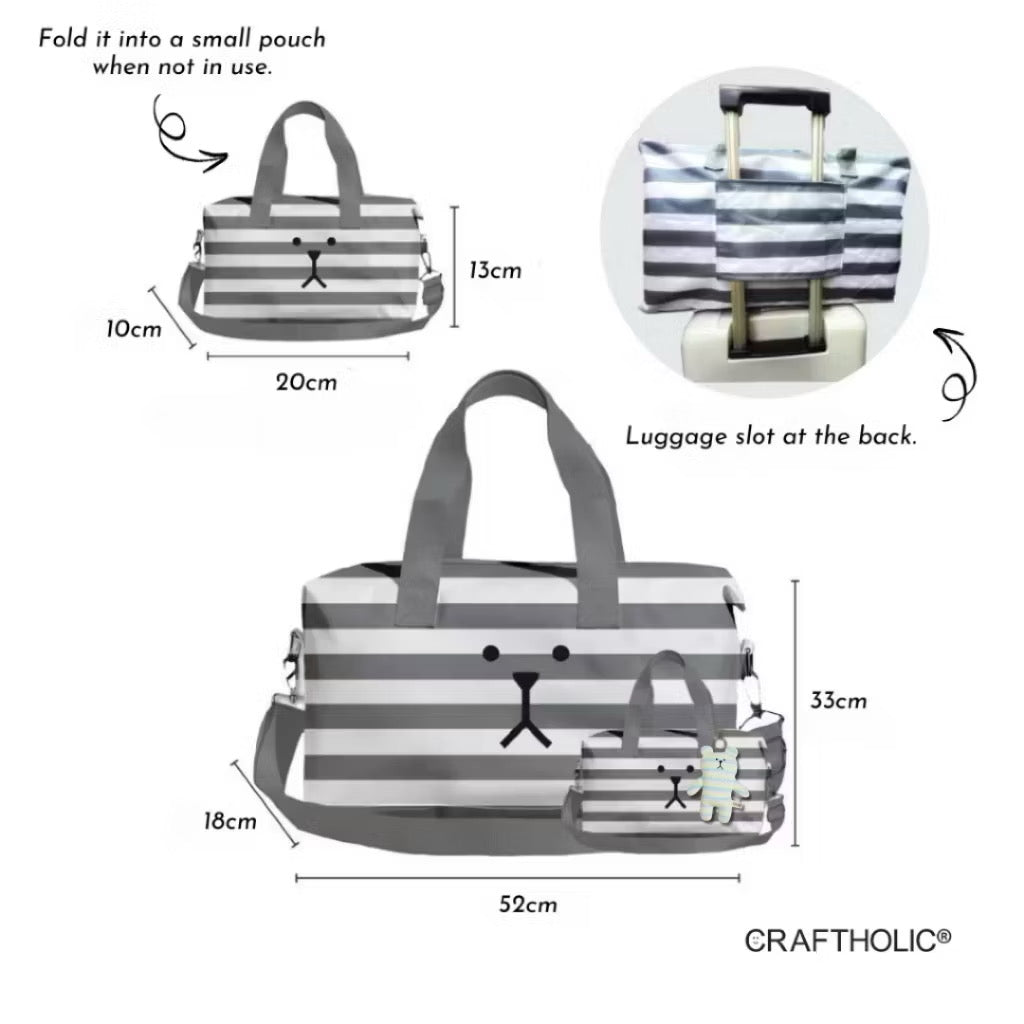 Craftholic Foldable Travel Bag with Plush Charm